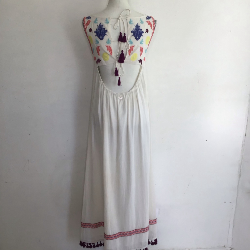 Zingara Women Elegant Fun White Embroidered Maxi Dress S - Picture 3 of 12